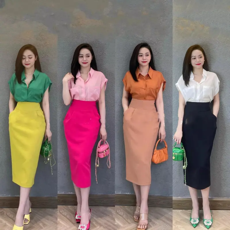 Chân Váy Bút Chì Dài Dáng Bomber 2 túi xẻ sau Nữ Women Voan 0