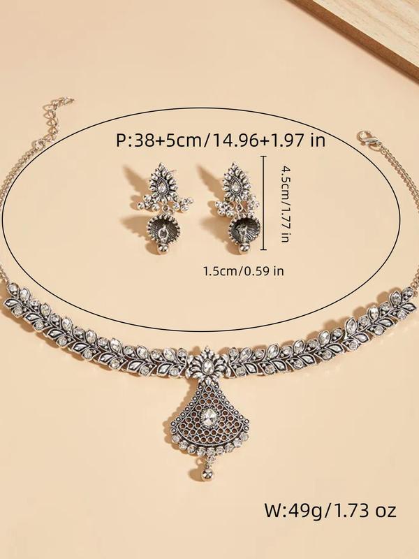 Women's Elegant Boho Style Jewelry Set, Exquisite Trendy Rhinestone Decorated Pendant Necklace & Dangle Earrings, Chic Jewelry Set for Party Decoration 3