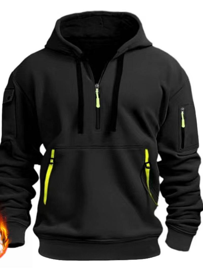 Product Introduction of Men's Colorblock Half Zipper Hoodie Top, Casual Regular Fit Long Sleeve Drawstring Pocket Hooded Top for Spring & Fall, Fashion Men's Clothes for Daily Wear 5