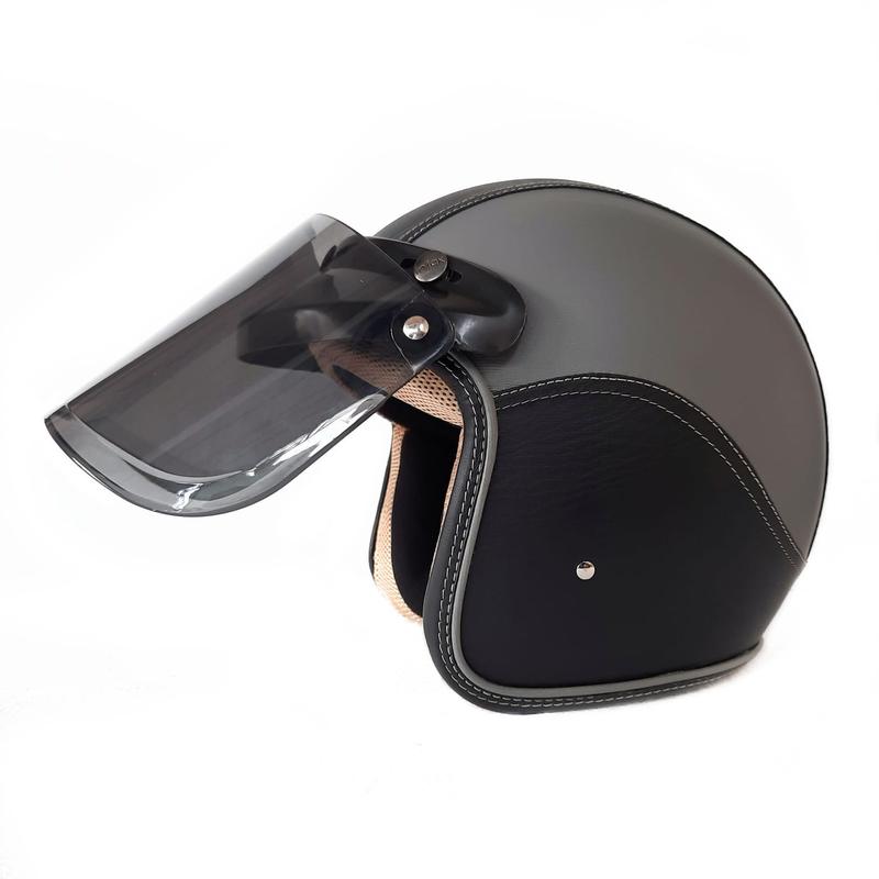 Helm Retro Pria Wanita Dewasa Combinasi Two Tone Hitam Abu 1