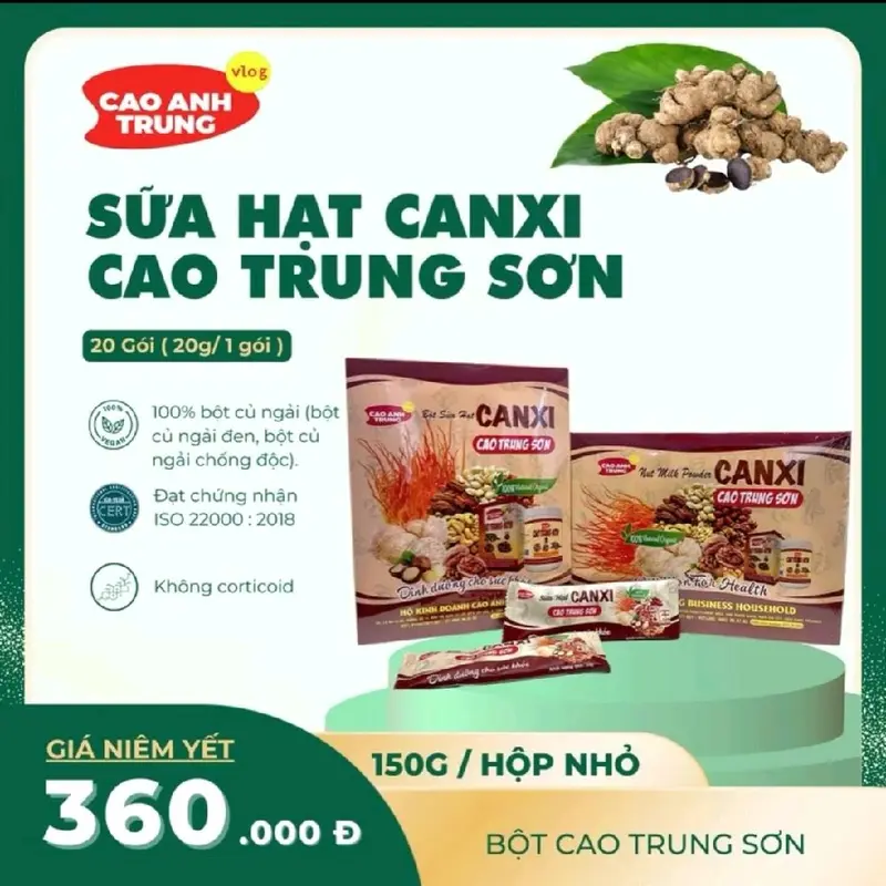 Bột Sữa Hạt CANXI CAO TRUNG SƠN Tặng 1 Ly sứ Chua Đường 0