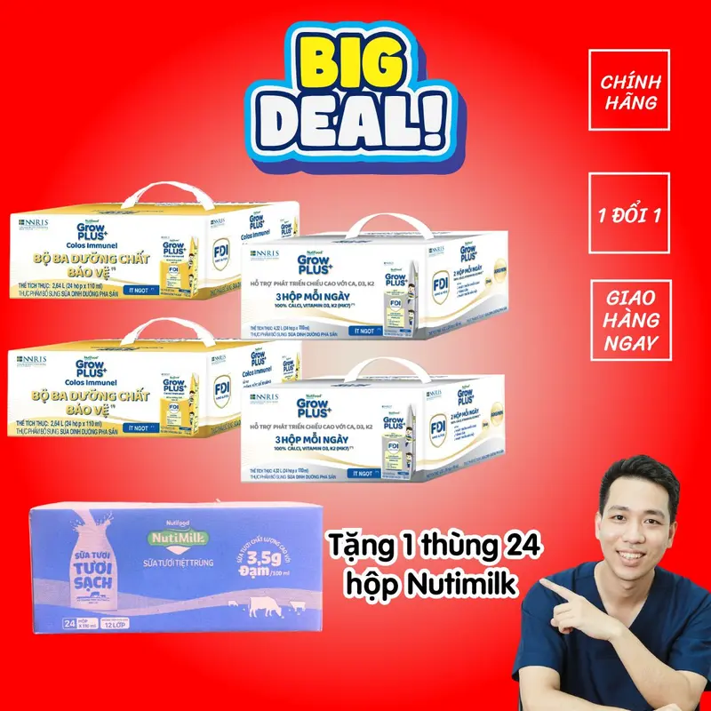 [Độc quyền KOC] Combo MIX 48vàng + 48 bạc -  Growplus sữa nước công thức cho bé hộp 110ml 3