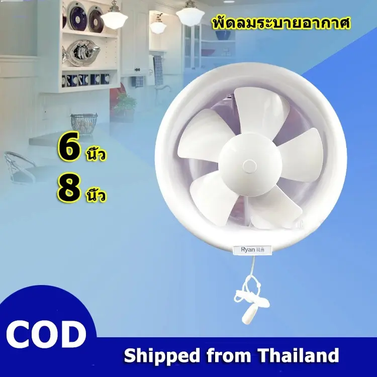 พัดลมระบายอากาศ แบบดูดออก รุ่นมีฝาปิด พัดลมระบายอากาศดูดอากาศ ติดผนัง ขนาด 6 นิ้ว 8 นิ้ว