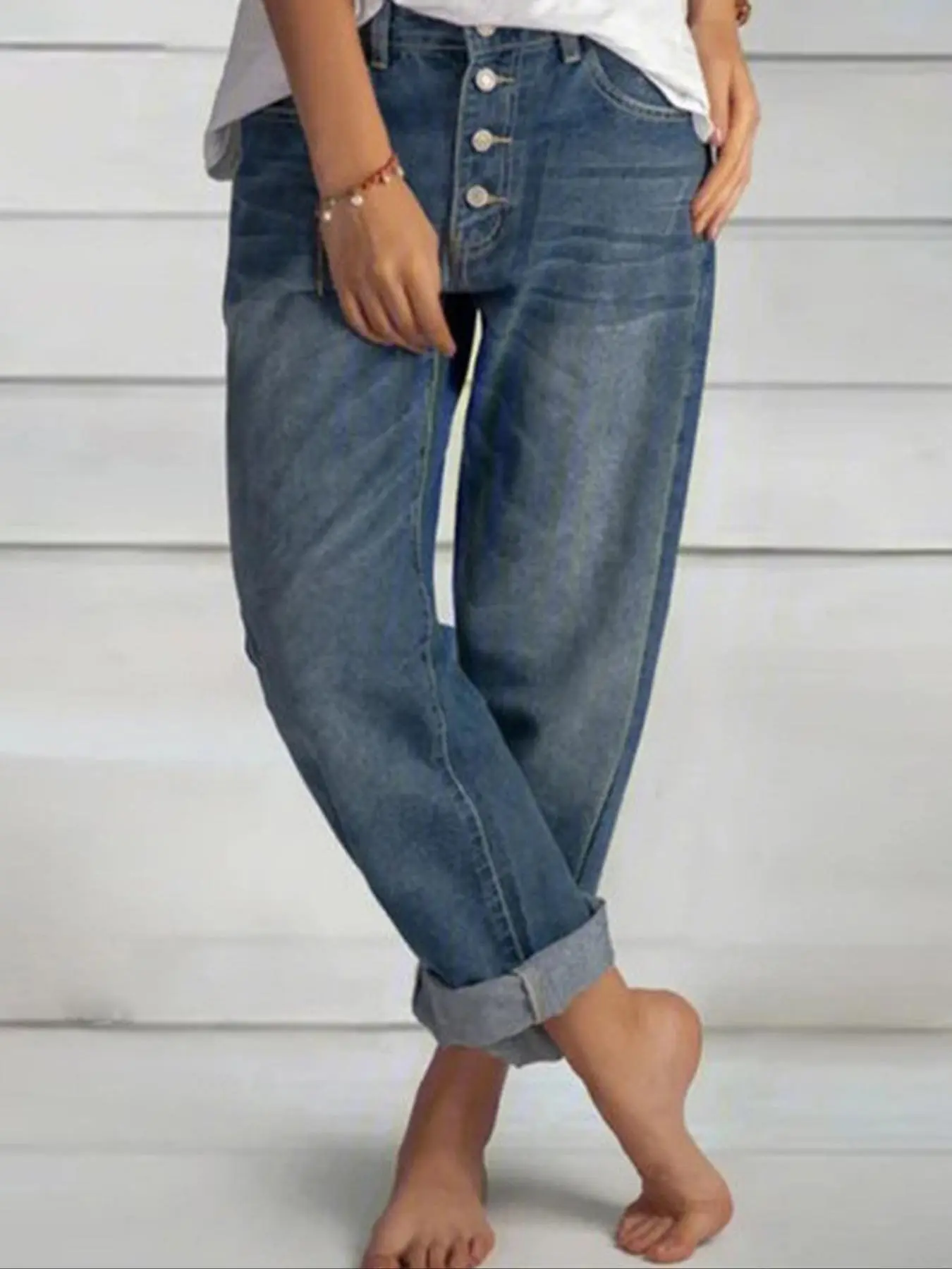 【Plus Size】 Solid Color Straight Leg Jeans, Casual Comfy Denim Trousers for Daily Wear, Women's Bottoms for All Seasons