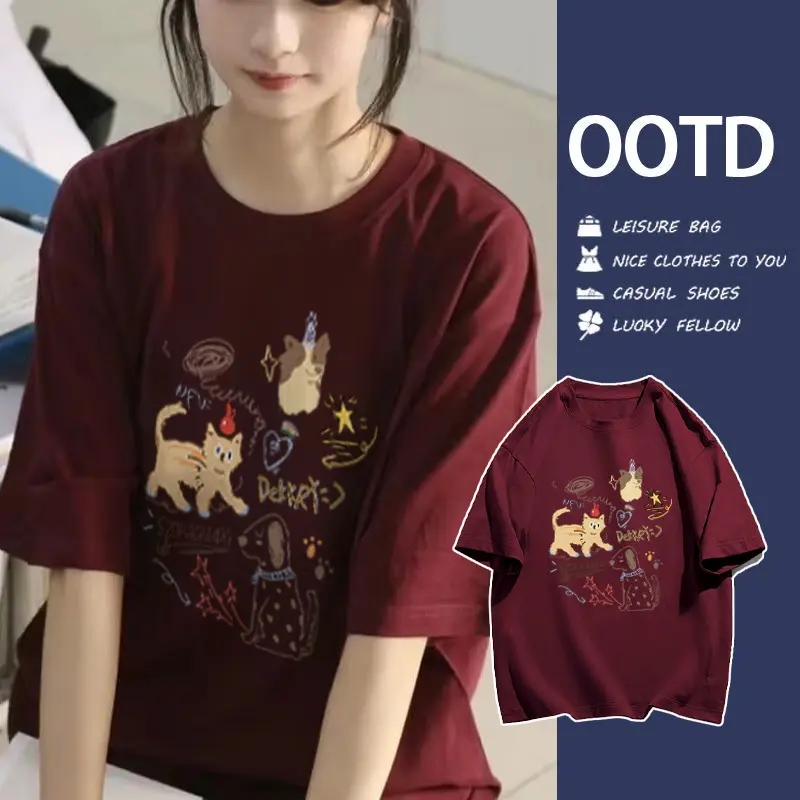 Áo unisex mùa hè in hình Chó Mèo thời trang tay ngắn oversize nam nữ cổ tròn co giãn áo thun phong cách tay lỡ dáng rộng thoáng mát cho nam nữ dễ phối #213