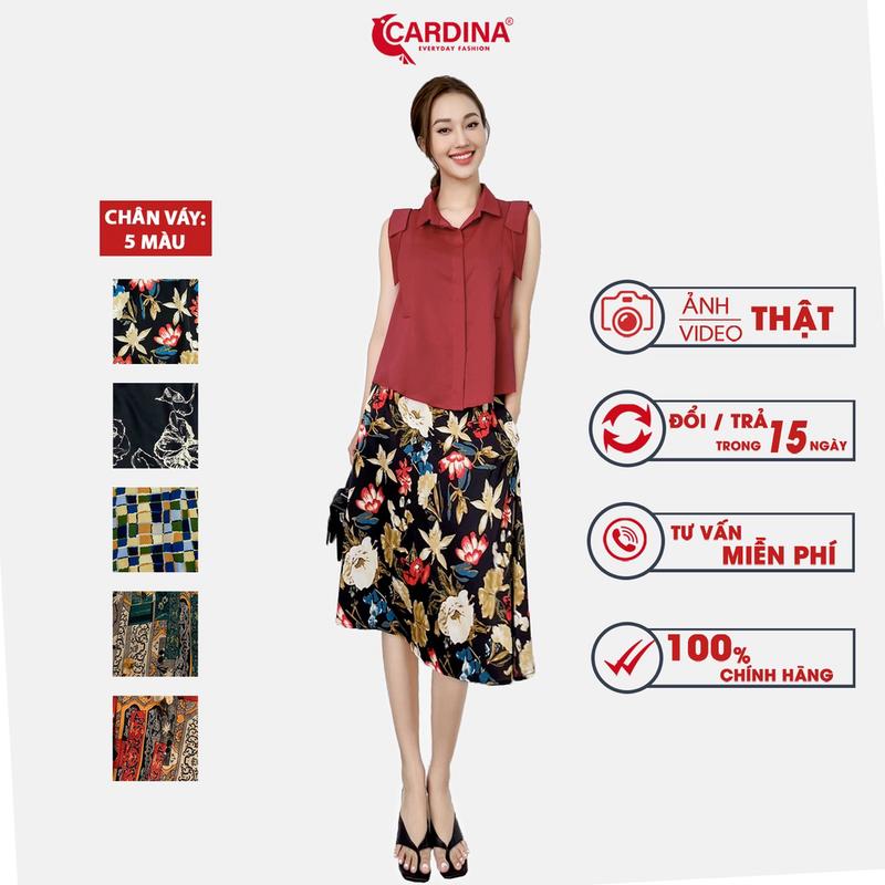 Chân Váy Nữ CARDINA Đồ Công Sở Chất Lụa Satin Nhật Cao Cấp 2 Lớp Dáng Xòe Họa Tiết Hoa Mix Đồ Tuyệt Đỉnh 2CV03. Denim Women Kem