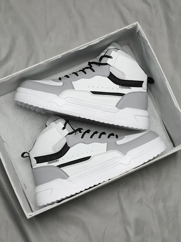 Fashion Patchwork Design Lace Up High Top Sneakers, Casual Breathable Walking Shoes, Non-slip Outdoor Round Toe Hiking Shoes Designer Shoes 7