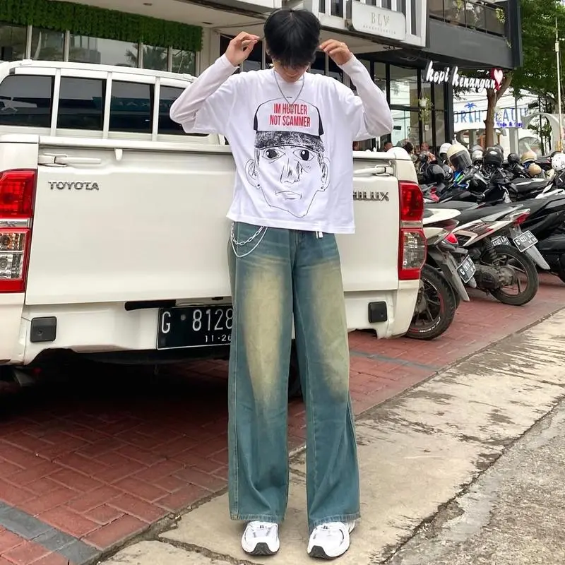 (GREEN RETRO Rare) Celana Baggy Jeans Gombrong Celana Skena Vintage Retro Denim Panjang Boyfriend Wanita 2