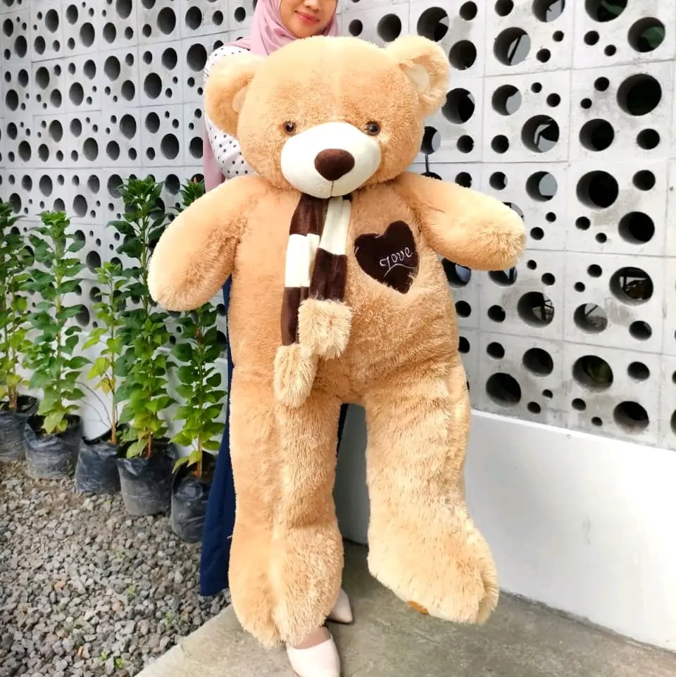042 Boneka Beruang Jumbo Syal Love Telapak 1m || Teddy Bear Jumbo Murah Free Bungkus Kado dan Ucapan