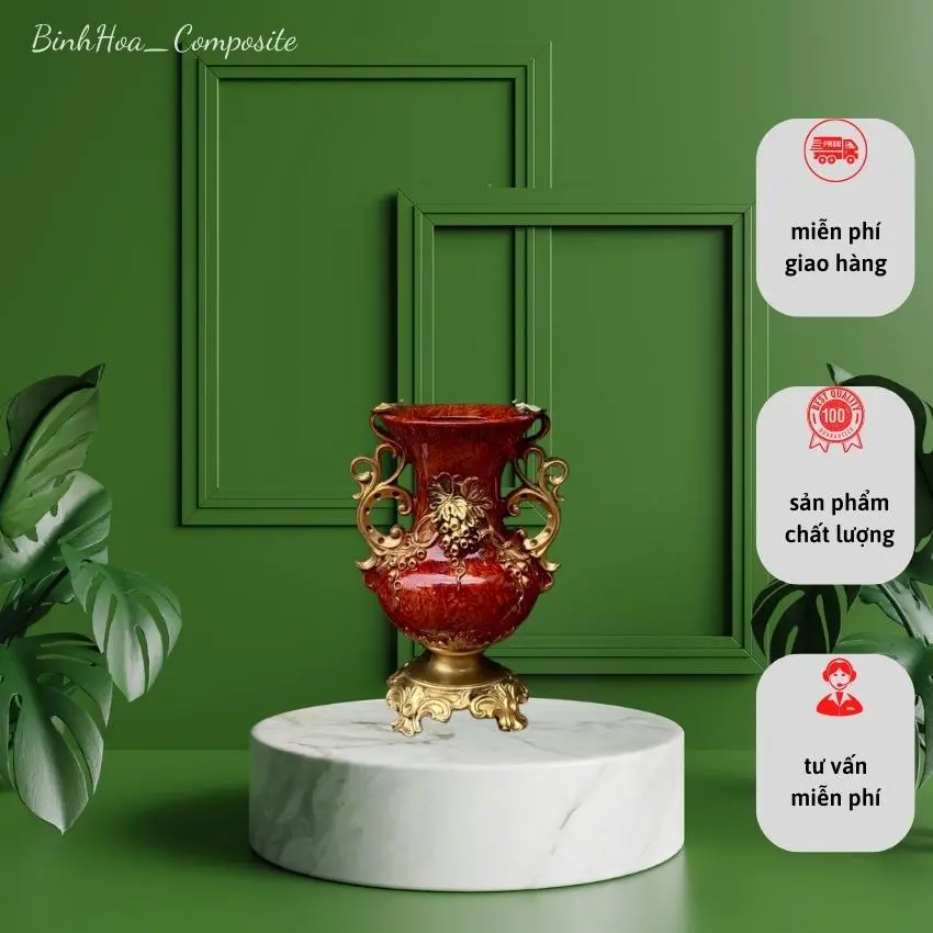 Bình hoa cúp composite mã bh82, lọ cắm hoa cao cấp, bình hoa trang trí Decor