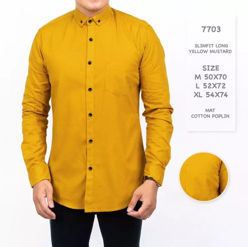 kemeja polos lengan panjang kemeja kantor kemeja kasual Polos Hitam Putih Slim-fitting Crew Neck Santai Katun Formal Kancing Kerah Simple Slimfit 1