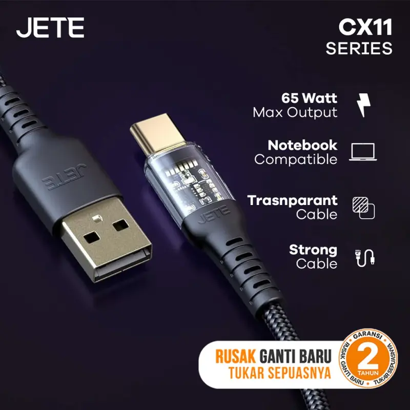 JETE - CX11 Type C To C Kabel Charging 65W Fast Charging -  Garansi 2 th 0
