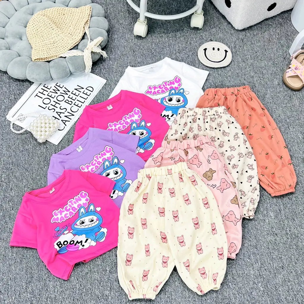 sét cộc tay labubu quần bo chun cho bé gái