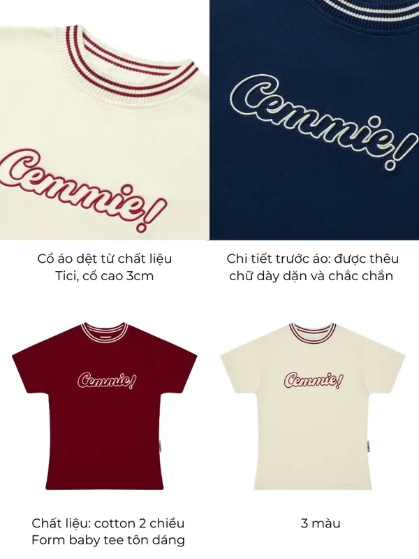 Áo Baby Tee CEMMERY Local Brand Chính Hãng Cemmie Baby Tee Vải Cotton 2 chiều Cổ Dệt Hình Thêu 3D 3 Màu | BigBuy360 - bigbuy360.vn Áo Baby Tee CEMMERY Local Brand Chính Hãng Cemmie Baby Tee Vải Cotton 2 chiều Cổ Dệt Hình Thêu 3D 3 Màu | BigBuy360 - bigbuy360.vn