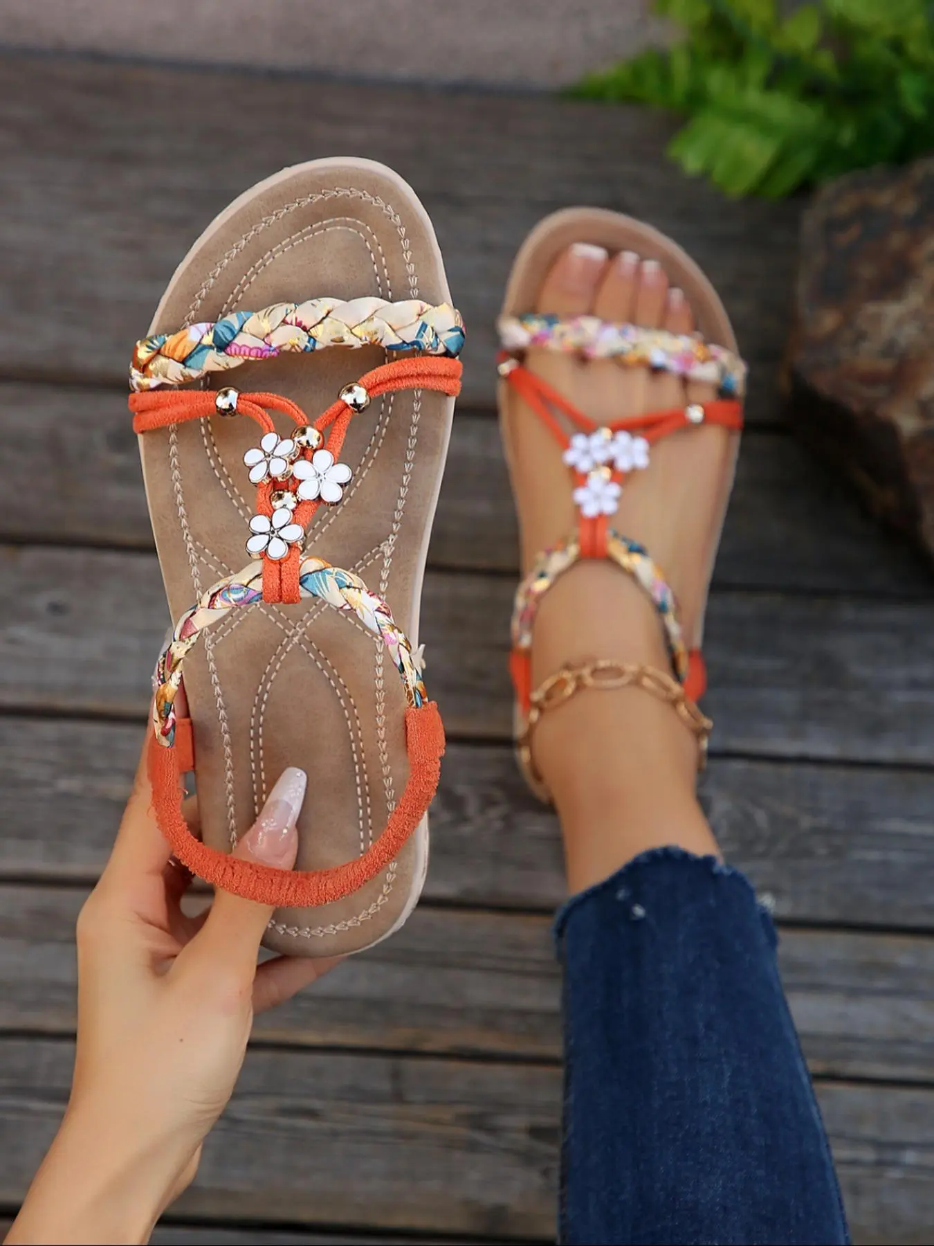Women's Fashionable Boho Style Braided Design Sandals, Casual Comfortable Flat Sandals for Beach Vacation, Lightweight Breathable Sandals for Daily Wear, Walking Shoes