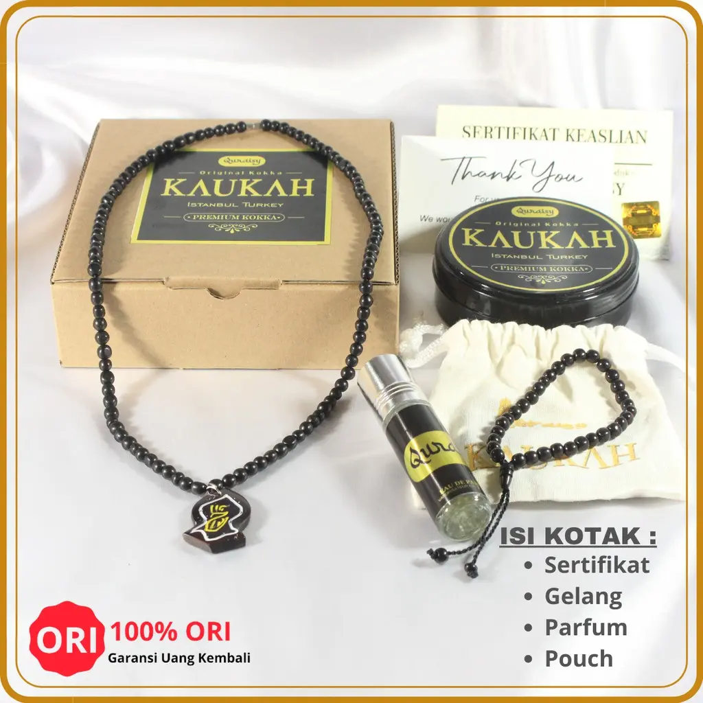 Kalung Kaukah Kaokah Liontin Bervariasi Kualitas Premium Kokka Koka Bulan Bintang Taring Taji Kujang Daun Keris Cowok Cewek Unisex Santri Dewasa Hitam Kayu