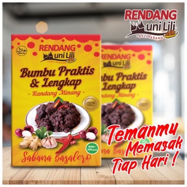 Bumbu Rendang Instan TANPA TAMBAH SANTAN - Rendang uni lili Bumbu Rendang Praktis & Lengkap utk 1 KG Daging Rendang Uni Lili BUMBU INSTAN 1