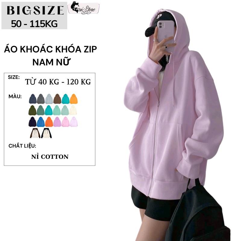 40-120kg Khoác NAM NỮ BIGSIZE Tay Dài Nón To Thời Trang Top Women Hoodie Đen Jacket Có Túi Trong aokhoac nỉ da len Áo