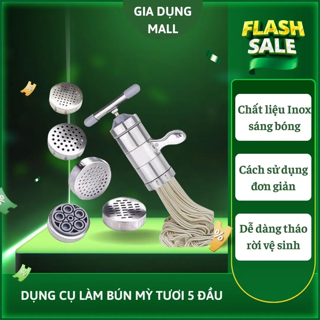 Dụng cụ làm bún mì tươi inox 5 đầu, khuôn làm bánh lọt, máy làm bún mì mini
