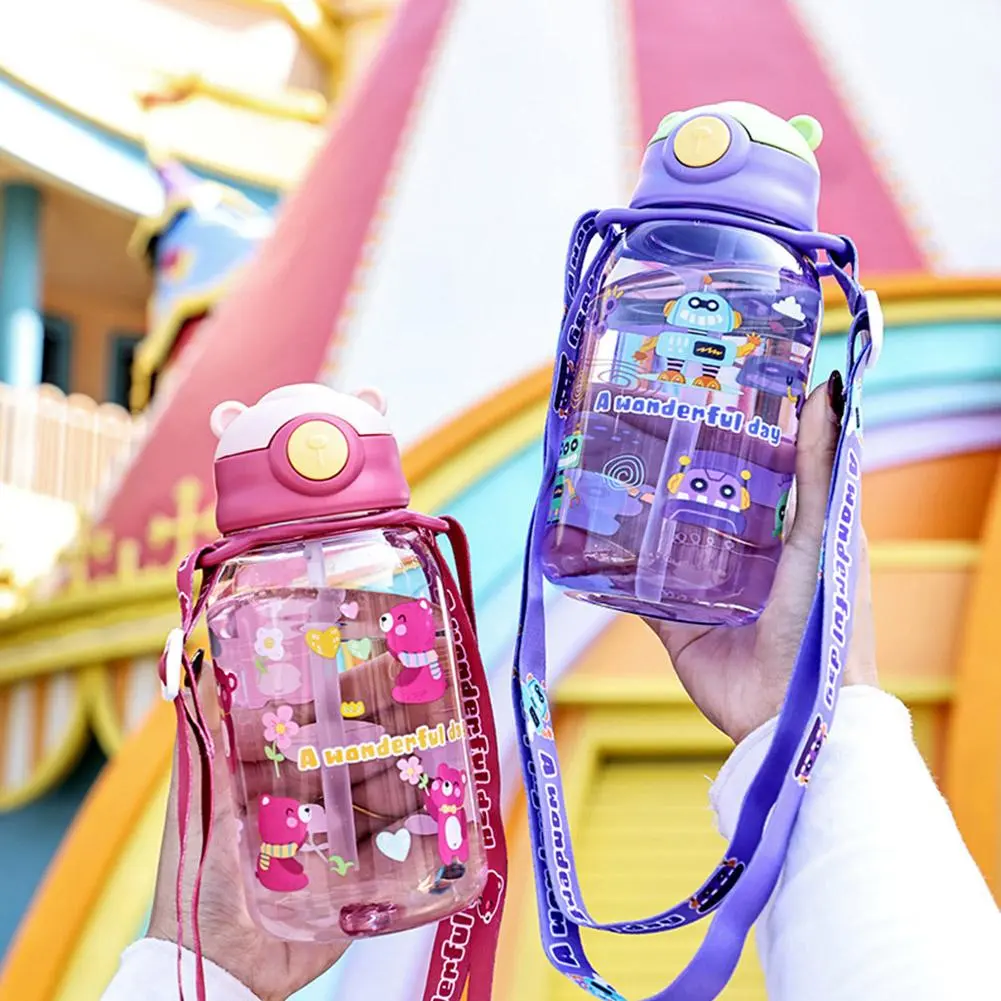 650ml Cute Kids Water Bottle With Straw Free BPA Leakproof Outdoor Portable Children's Cups School Water Bottle For Children