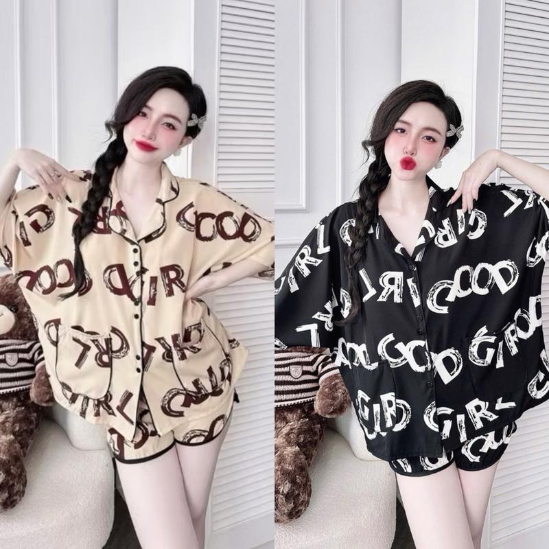 Pijama cánh rơi lụa hàn  bigsize trên 50- 100kg nhiều hoạ tiết Nữ Áo lưng mặc đồ bộ ngủ pijama  lụa cổ pijama  lụa