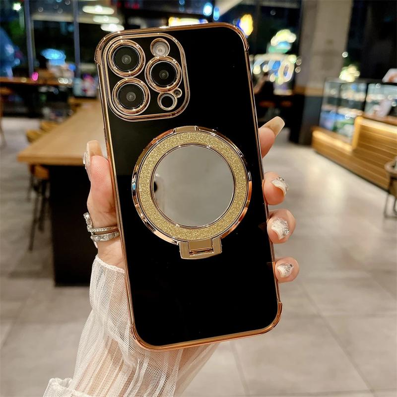 Product Introduction of Luxury Plating Cute Flowers Phone Case For iPhone 11 12 13 14 15 16 Pro Max Glitter Stand Soft Bumper Protector On 14 Pro Cover Protection Protective Casing Shockproof 3