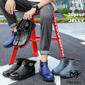 (845) Sepatu Boot Pria Karet Pendek Motif Garis Mokaya Anti Licin Super Keren Impor Mokaya / Size 40-44