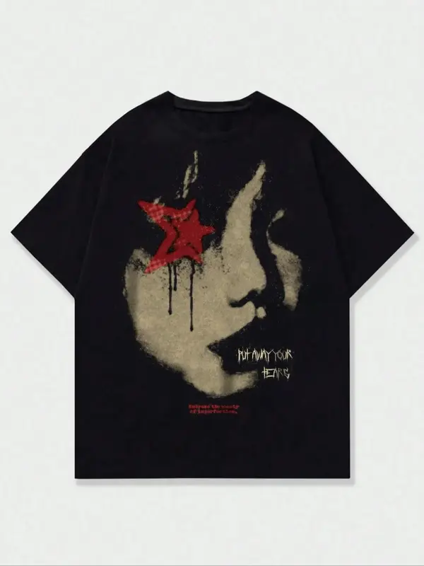 Men's Figure Print Round Neck Tee, Regular Fit Vintage Trendy Casual Short Sleeve T-shirt for Daily Wear, Men's Summer Top, Menswear 2