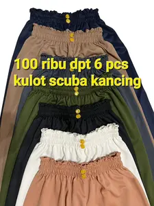 100 RIBUAN DPT 6 PCS CELANA KULOT PANJANG SCUBA PREMIUM Wanita Dewasa pinggang karet melar fit to XL Tebal Variasi Bawahan