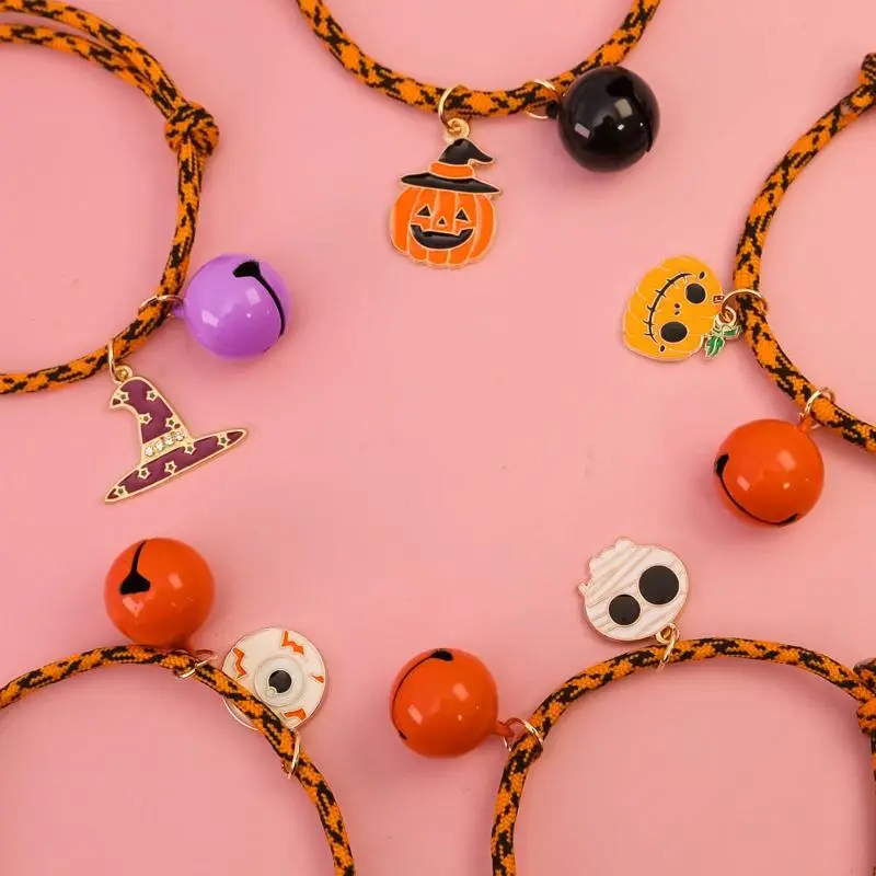 Halloween Pet Collars, Hand Woven Pumpkin Ornaments, Dog and Cat Collars