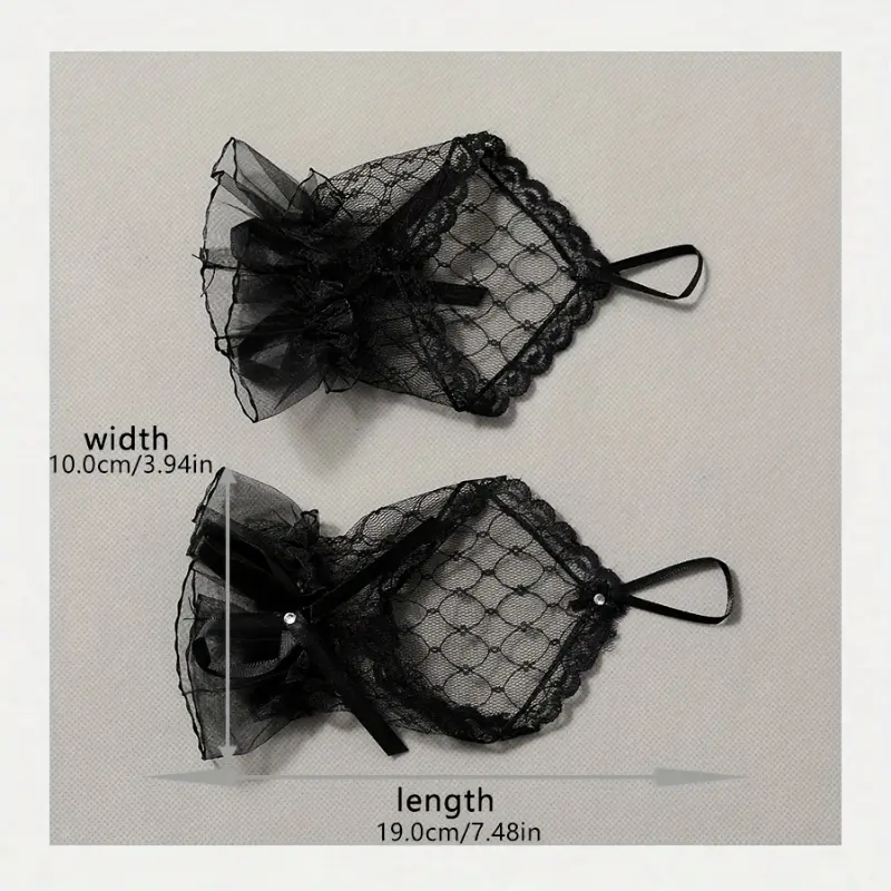 3Pairs Elegant Black Red White Breathable Mesh Fingerless Gloves - Lace with Bow & Ruffle Detail Perfect for Evening Parties, Weddings Dates 4