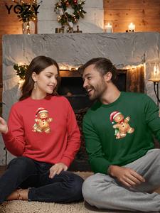 YOZY Uniesex Couple's Gingerbread Man Print Drop Shoulder Sweatshirt Set, Casual Long Sleeve Round Neck Pullover for Daily Wear, Couple's Clothing for Fall & Winter