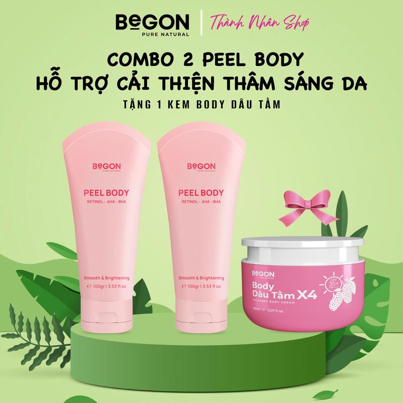 [Combo 2 Tuýp] Kem Peel Body Retinol Bong Da BEGON [Retinol + AHA +BHA] [Tặng Kem Body Dâu Tằm X4 150gr] Net 200gr