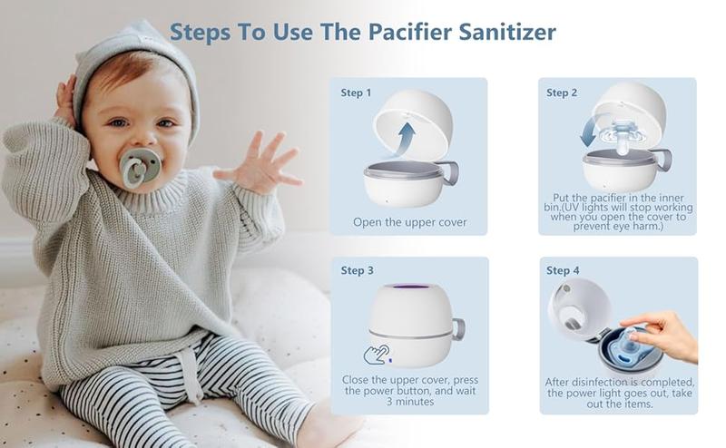 Product Introduction of Upgrade Portable Pacifier Sanitizer UV Light Sterilizer Box Easy to Carry Baby Pacifier Sanitizer On The Go 6