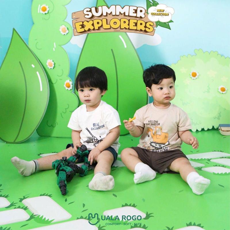 Product Introduction of Đồ bộ bé trai bé gái Ualarogo cộc tay mặc nhà 1-5 tuổi vải Cotton Sớ Gỗ thấm hút co giãn mềm mại 3829 55