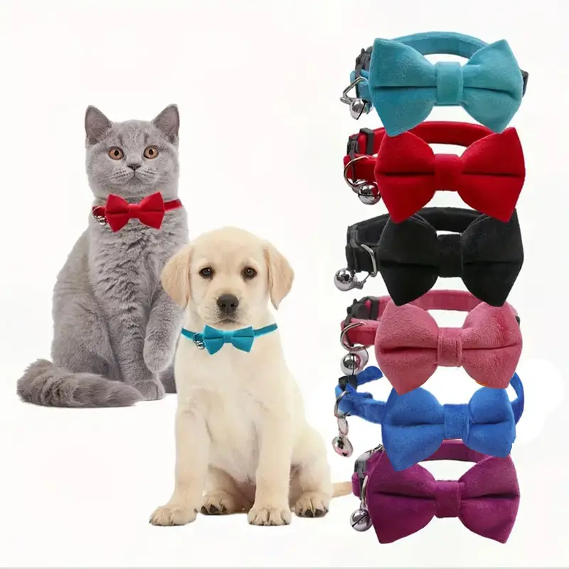 Cute Bowknot Design Pet Collar, 6 Counts/set Adjustable Pet Collar with Bell, Pet Accessories for Small Dogs & Cats, Pet Decorative Neckband 0