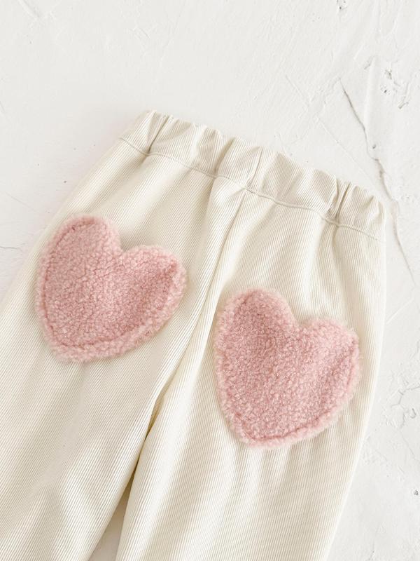 Girl's Heart Patched Thermal Lined Pants, Casual Comfy Trousers for Daily Wear, Kids Bottoms for Winter Valentine's Day, gift 7