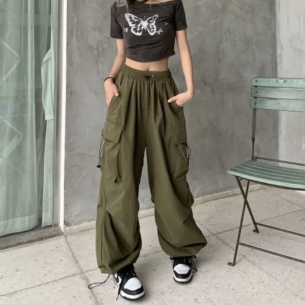 Y2k Cargo Pants for Women Parachute Sweatpants Streetwear Oversize Hip Hop Baggy Trousers Female Loose Wide Leg Tech Pants Fashion seluar  slack