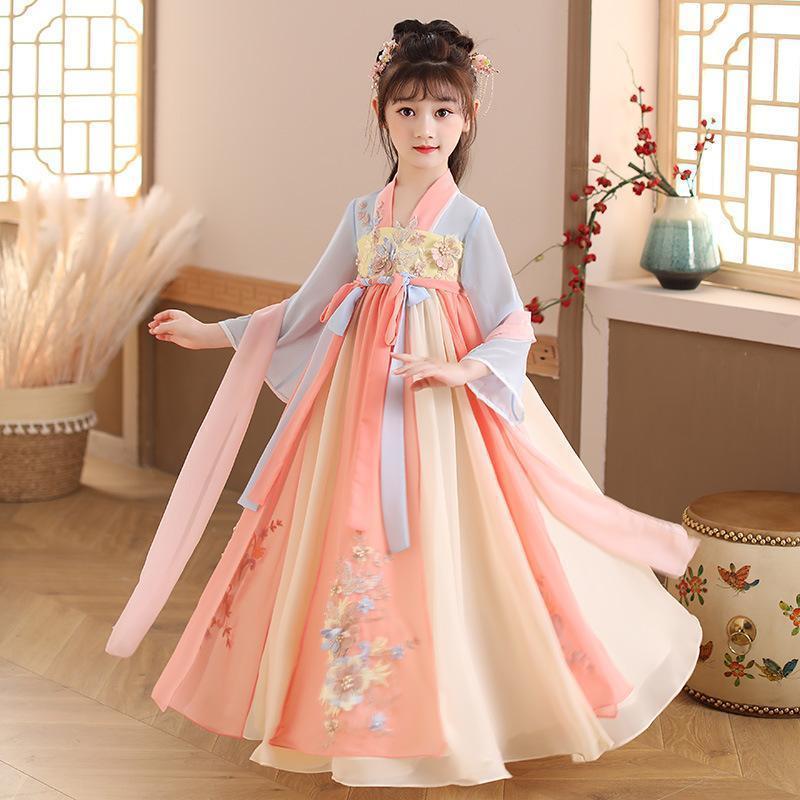 Trang phục cổ xưa Hanfu cho bé gái PippiKids Siêu thanh lịch mới Váy Chinoiserie Quần áo trẻ em cổ trang phục Váy mùa hè cho trẻ em Váy Ru Phong cách công chúa Hàng nội địa