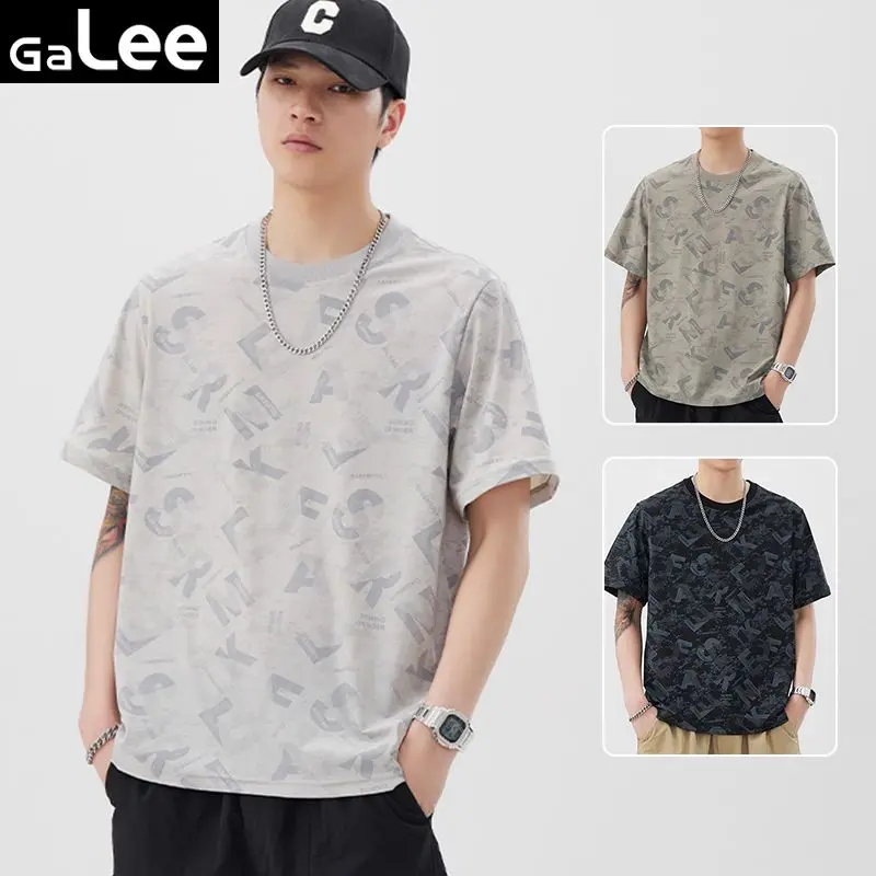 Ga Lee Men's Ice Silk Camouflage Short Sleeve 2025 Summer New Trendy Brand Elastic Quick Drying Half Sleeve Top Men's T-shirt