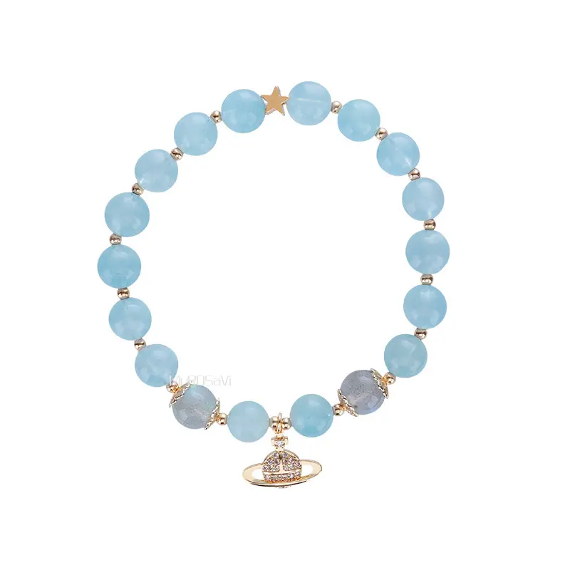 Vòng Tay Pha Lê Aquamarine, Dành Cho Phụ Nữ, Thiết Kế Đơn Giản, Đá Mặt Trăng Xám, Hạt Màu Xanh Lam, Đồ Trang Sức Vòng Tay Đính Cườm Thủ Công 0