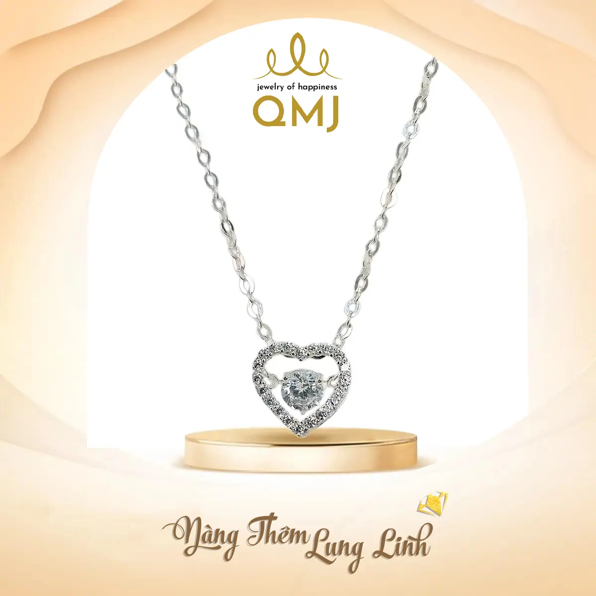 QMJ STORE GMV - LOVE YOU Dây chuyền bạc nữ đẹp mặt Tim ấm áp đá nhảy bạc Ý sang chảnh, mix dây mắc xích bạc S925 cao cấp, thời trang phụ kiện trang sức  - Q128 (MÀU BẠC TRẮNG SANG - không xi kim)