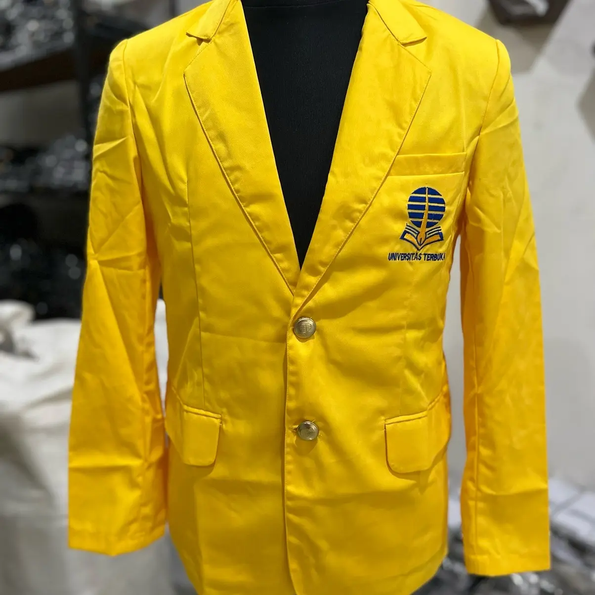 Jas UT Universitas Terbuka Kancing Logo Kuning Kenari Kain 614 - Pria, Wanita, Tebal, Dewasa, Blazer, Panjang, Jaket