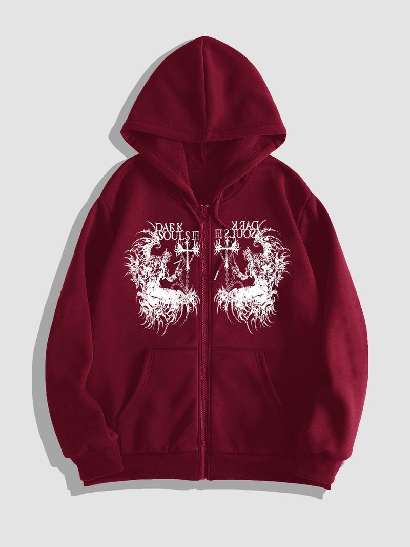 Product Introduction of Men's Letter Print Zip Up Hoodie, Regular Fit Casual Street Long Sleeve Hooded Sweatshirt for Fall & Winter, Men's Clothes for Daily Wear 7