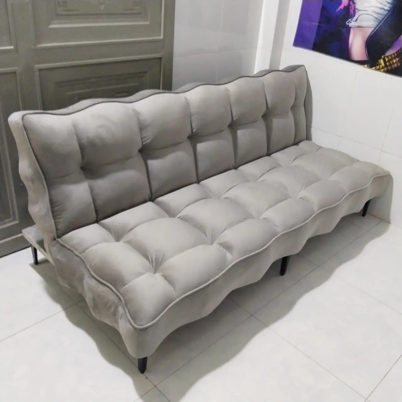 Sofa giường 1m7 màu xám lông chuột cao cấp, chất nhung mịn, thích hợp cho phòng khách và phòng trọ, giá tận xưởng