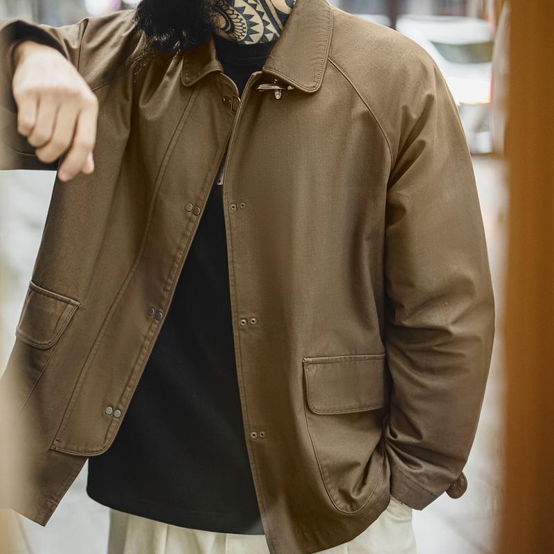 Áo Khoác Vải Bố, MADEN, Dành Cho Nam Giới, Khóa Cổ Điển Dáng Rộng Vừa Vặn, Vai Raglan, Ve Áo, Lấy Cảm Hứng Từ Trang Phục Làm Việc, Heavyweight, Bền, Trang Phục Nam