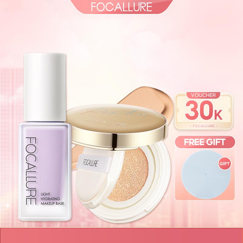 FOCALLURE Combo 2 Món Kem Lót Hỗ Trợ Làm Đều Màu Da + Phấn Nước Cushion Hỗ Trợ Che Phủ Lỗ Chân Lông Phù Hợp Cho Mọi Loại Da