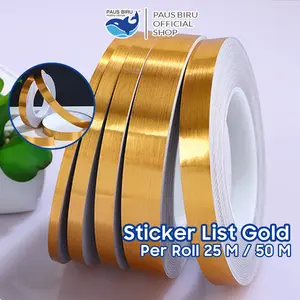 Paus Biru - Sticker List Gold Plat Strip Dinding Lantai 50 Meter 0,5cm/1cm/2cm/3cm Stiker Pembatas Nat Keramik latar belakang stiker emas, perak, dan hitam, cetakan plester, dan garis tepi artistik.