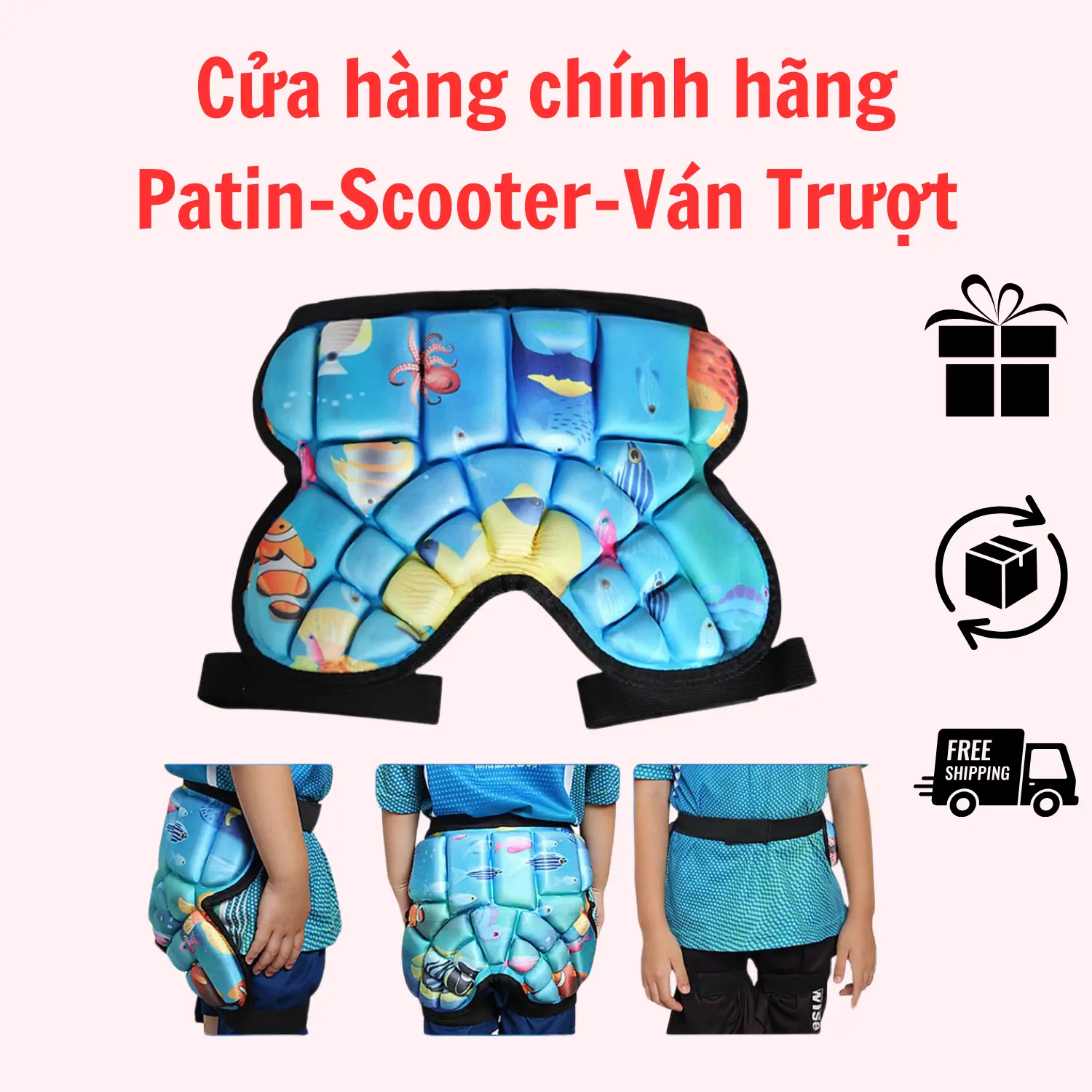 Tấm đệm bảo vệ mông cho bé trượt patin, ván trượt cao cấp dày 3 cm, chất liệu EVA - spandex co giãn, thoáng khí Roadstar