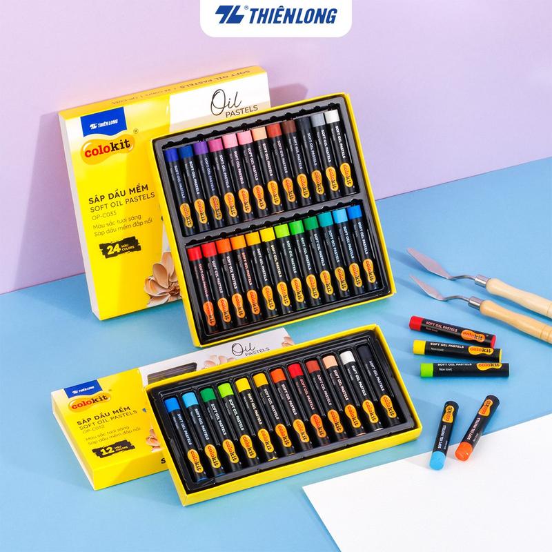 Bút sáp dầu 12 24 màu - Soft Oil Pastels Thiên Long Colokit - Màu sắc tươi sáng Sáp mềm đắp nổi